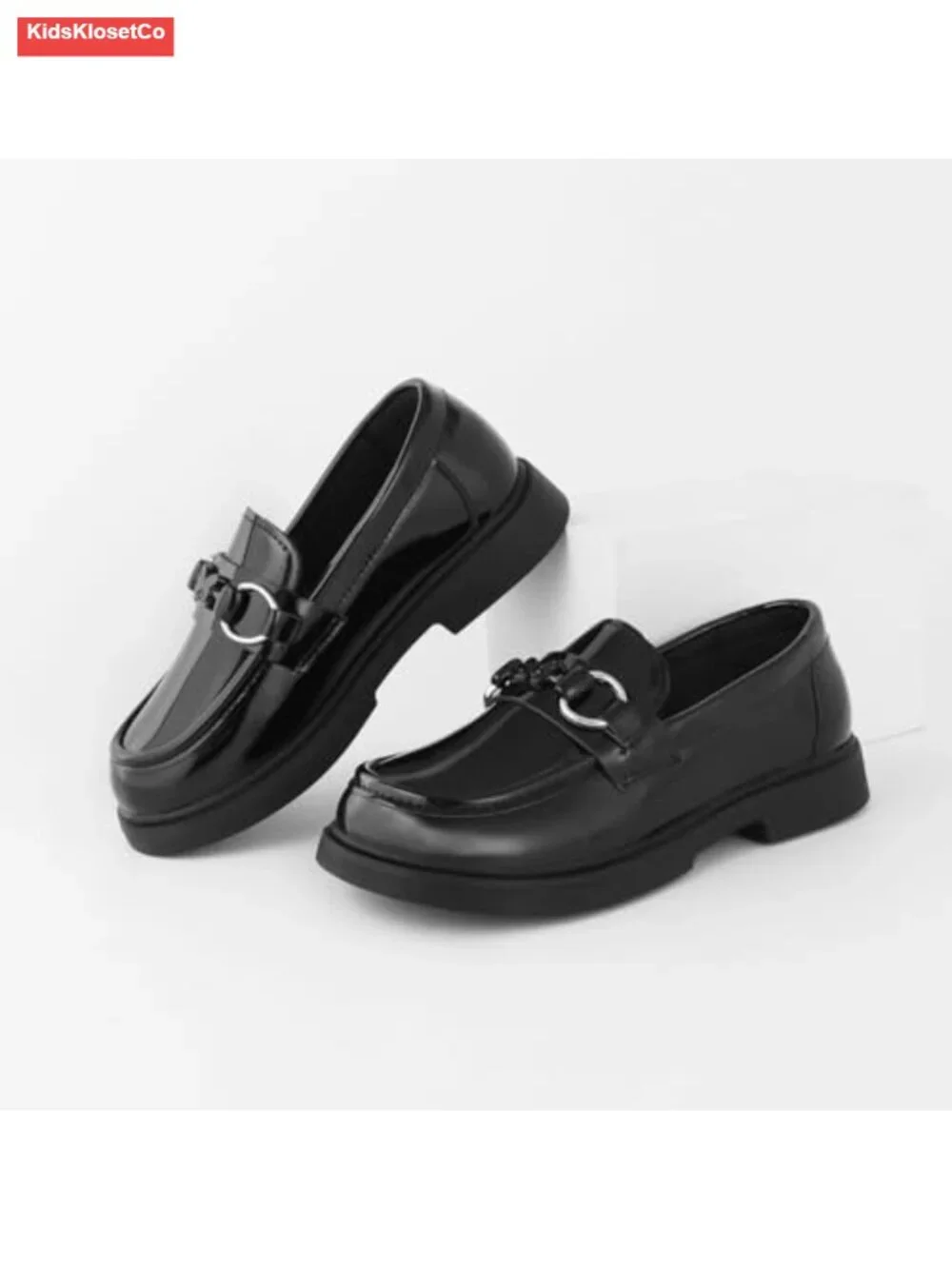 Girls Butterfly Metal Chain Patent Leather Loafers Slip-On Oxford School